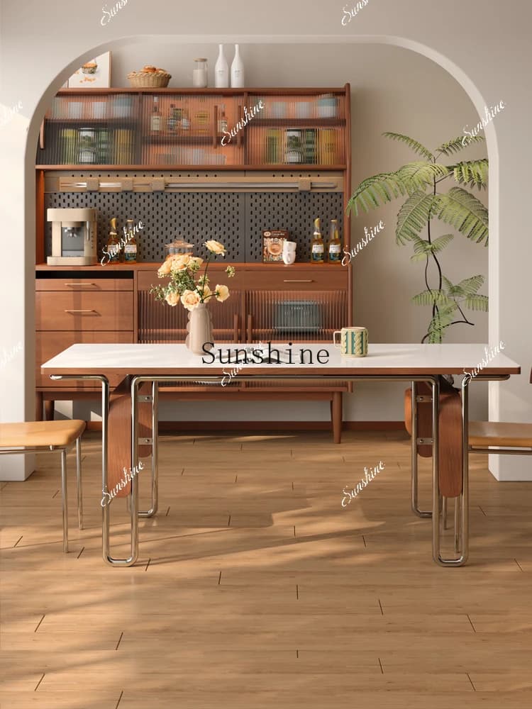 MMedieval rock slab solid wood dining table rectangular Nordic stainless steel furniture