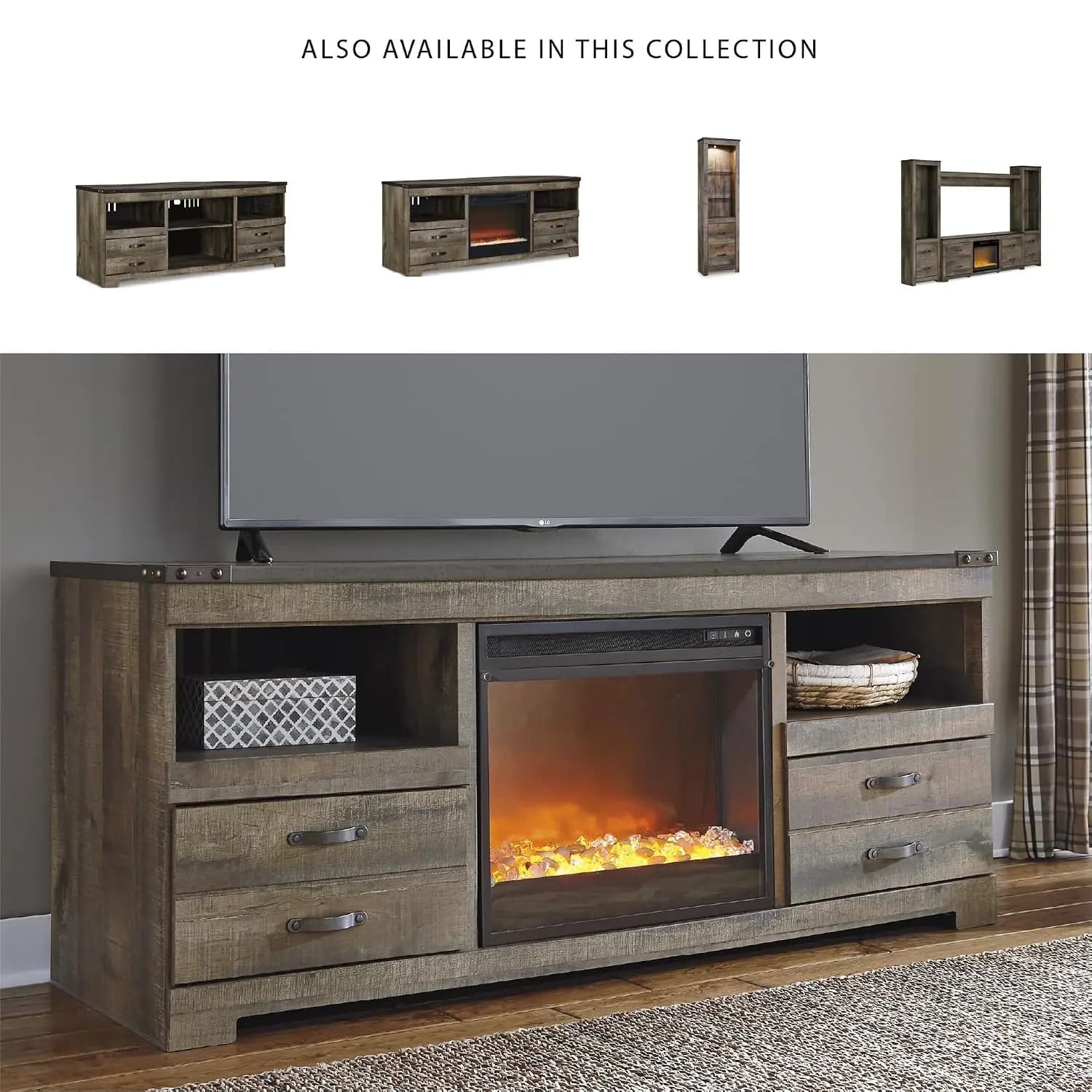 Trinell TV Stand with Fireplace, 63-Inch Brown