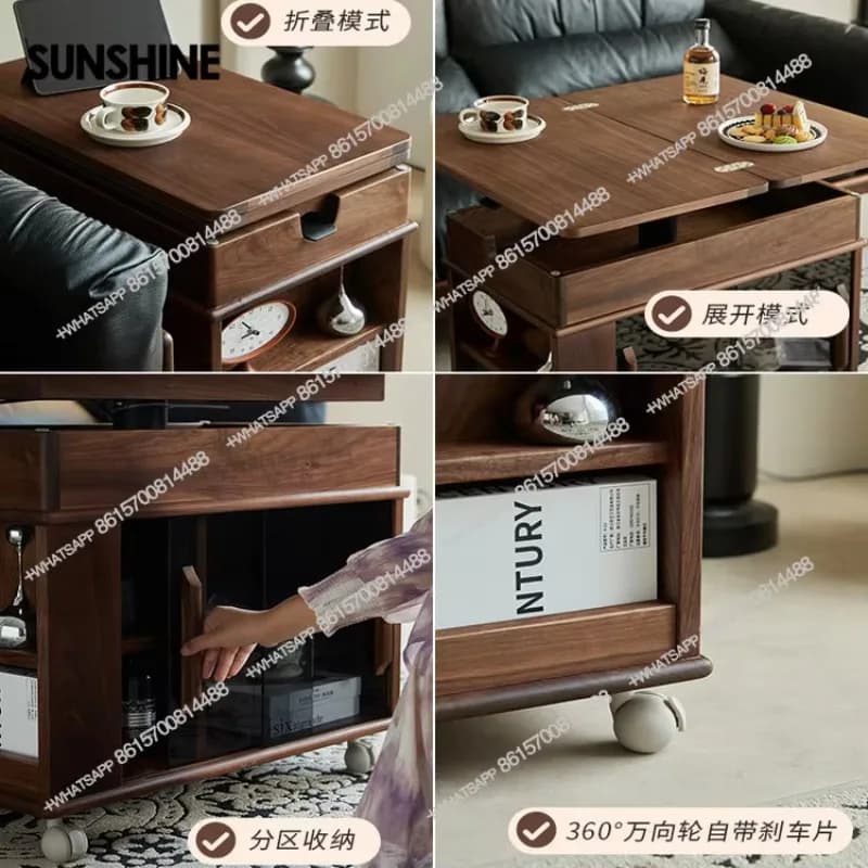 All solid wood lifting coffee table can be moved and folded small apartment side tableX