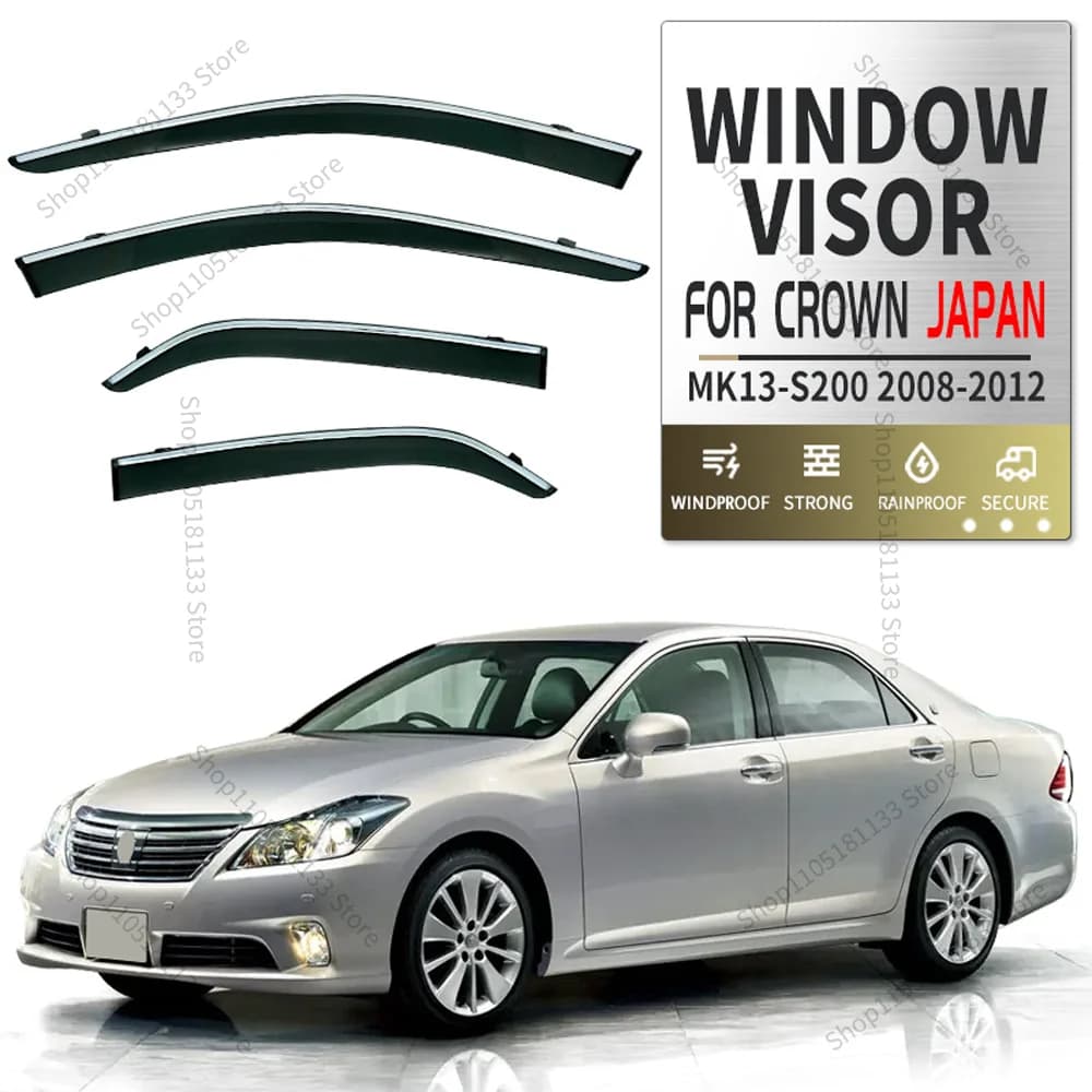 Chrome Strips Rain Guards for TOYOTA CROWN S200 2008-2012 Window Visor Wind Deflectors Door Visor Vent Shades Ventvisor