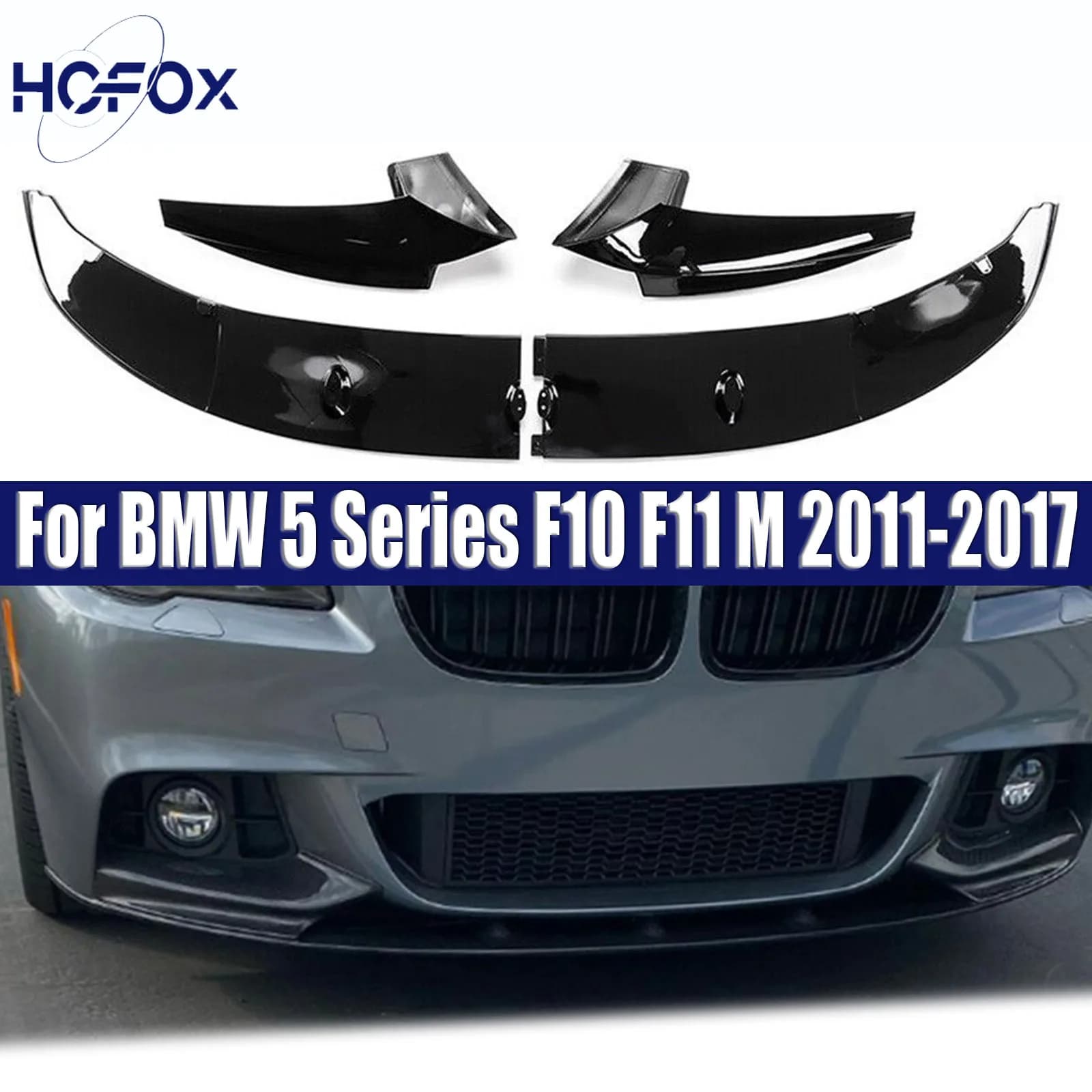 For BMW 5 Series F10 F11 M 2011-2017 Gloss Black ABS Front Bumper Lip Spoiler Diffuser Splitter Canards Blade
