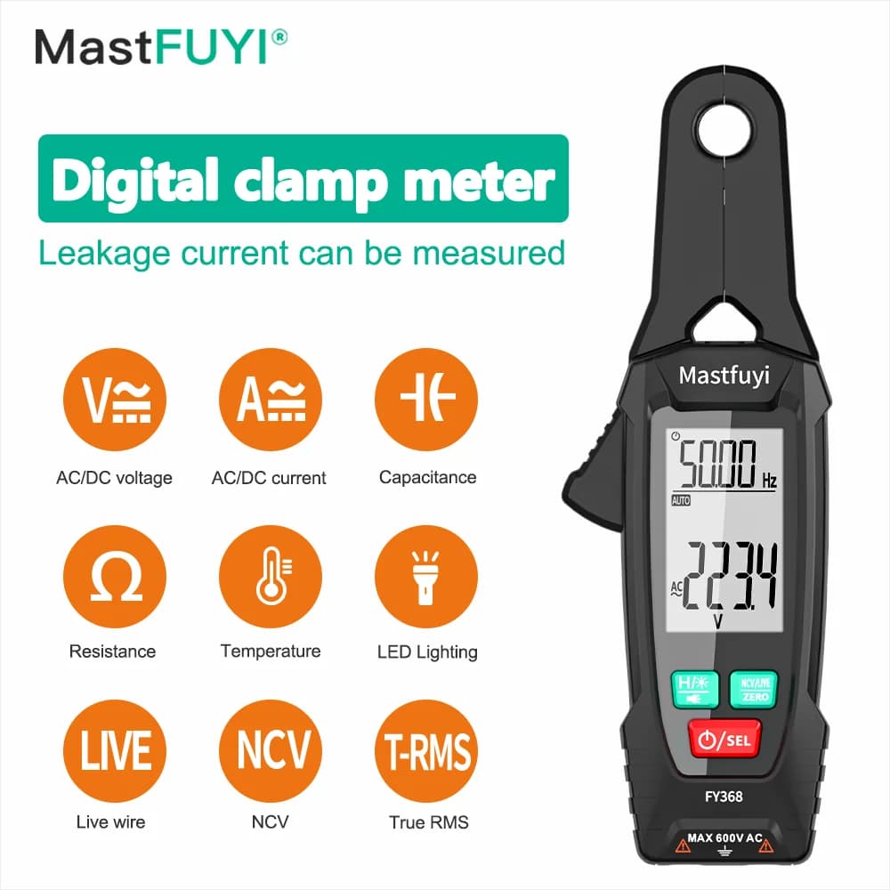 MASTFUYI Digital Clamp Meter Multimete, True RMS 1mA High-Precision AC/DC Current Tester, for Car Repair Electrical Maintenance
