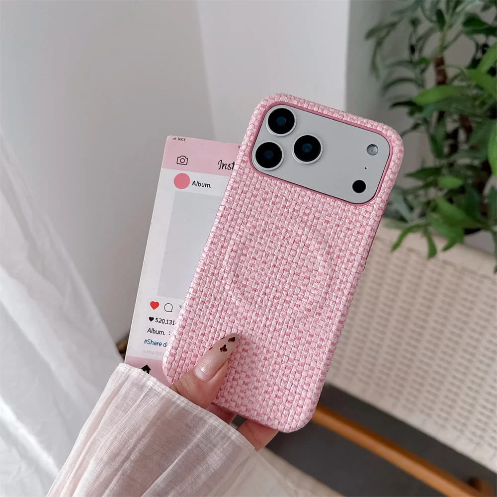 Chic Stylish Trendy Magnetic Slim Fit Phone Case for 17 Pro Max Cozy Elegant Tweed Texture Cover for iPhone 16 15 14 13 Pro