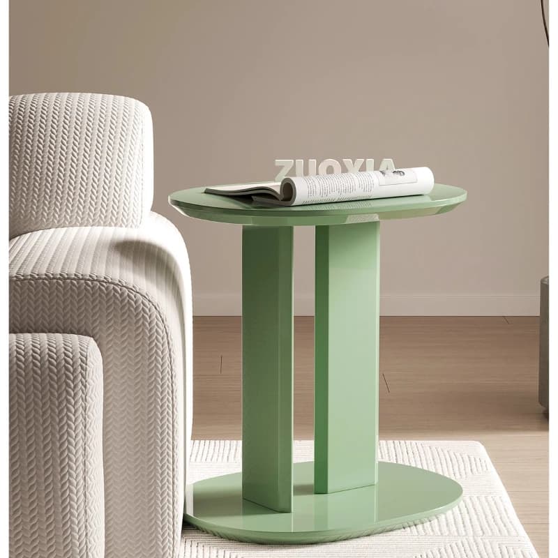 Cream Push Cart with Swivel Wheels, Movable Sofa Side Table, 2 Layers Storage Space, Plastic Tea Table, with Metal Frame
