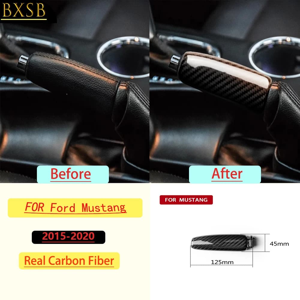 For Ford Mustang 2015-2020 Car Handbrake Grips Cover Trim Real Soft Carbon Fiber Interior Accessories Decoration Stickers
