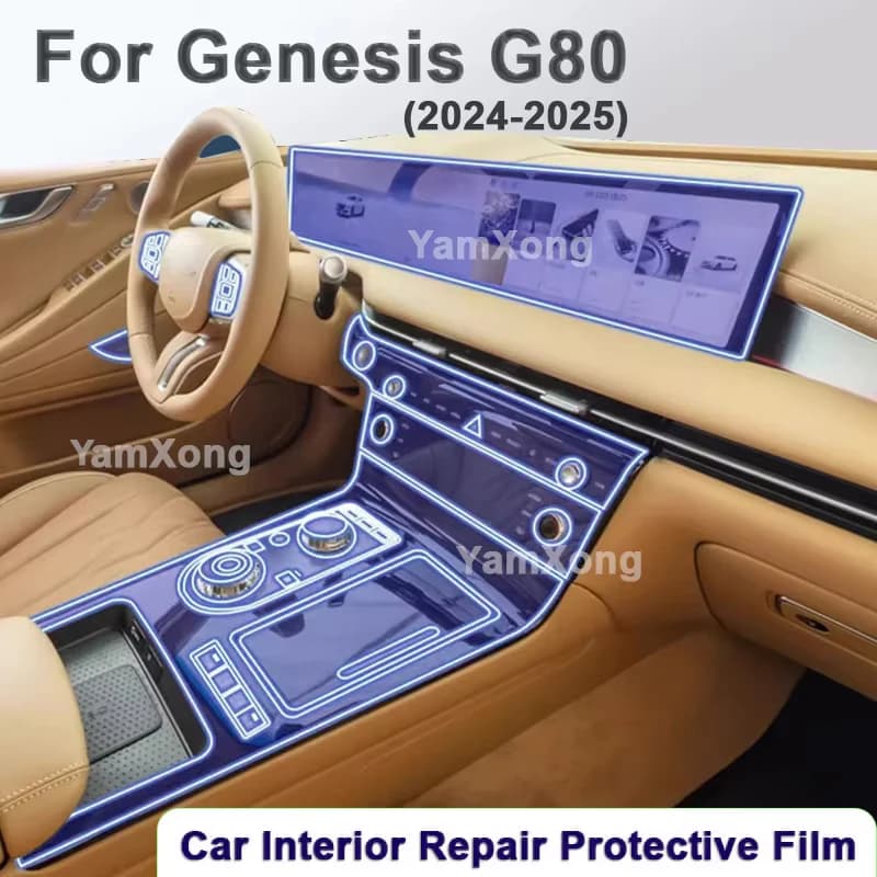 For Genesis G80 (2024-2025) Custom Fit Interior Protective Film Dashboard Center Console Screen Protector High Clear HD Sticker