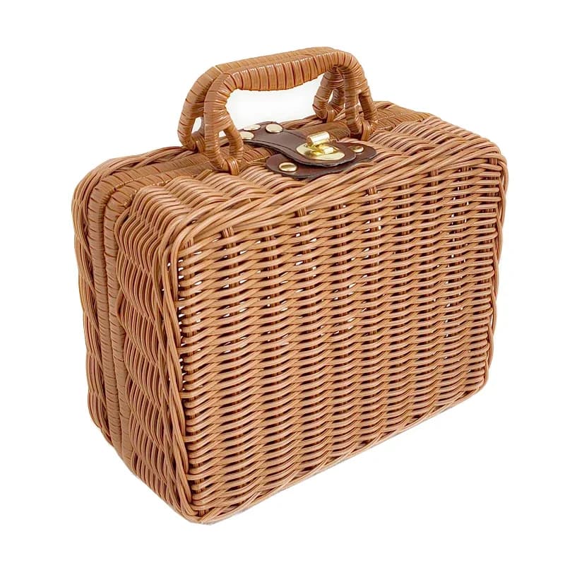Retro imitation rattan woven suitcase photo props pastoral picnic basket storage box souvenir basket