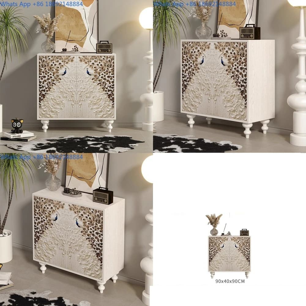 American Style Luxury Entry Cabinet for Home Living Room Decor Storage Modern Art Painted Peacock Sideboard