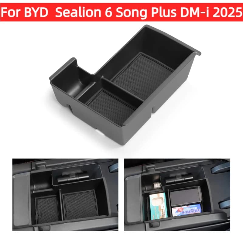 For BYD  Sealion 6 Song Plus DM-i 2025 Car Armrest Storage Box ABS Organizer Case Tidying Accessories Right Hand Drive