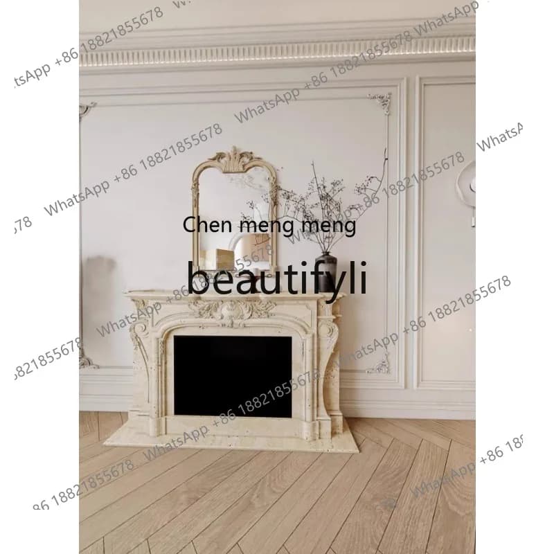 178Marble fireplace French American retro travertine fireplace living room stone mantel