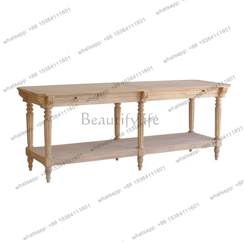 American rural solid wood entrance table retro old log color entrance table against the wall