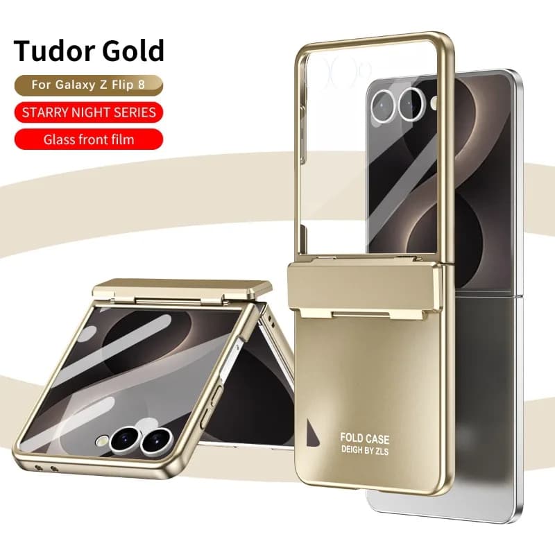 For Samsung Z Flip 8 Luxury Vacuum Plated Tempered Glass Film Hinge Protection Shockproof Anti-Fingerprint Anti-Scratch Cover