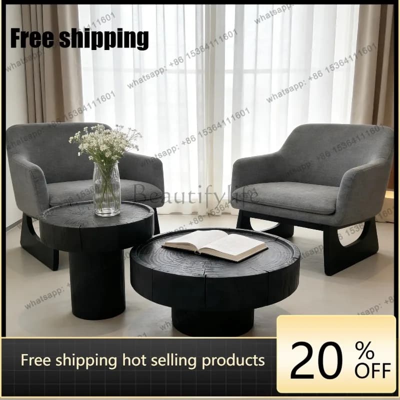 YJ Wabi Sabi Black Carbonized Wood Stump Coffee Table Solid Log Round Vintage Homestay Designer Japanese Tree Stool Furniture