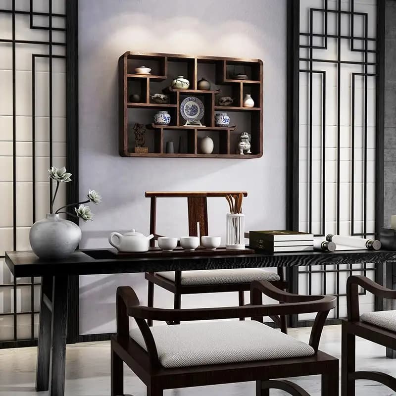 Bogu Rack Hanging Wall - Duobao Ge  Chinese Tea Rack, Wall Mounted Storage Rack for Tea Set, Classic Tea Cup