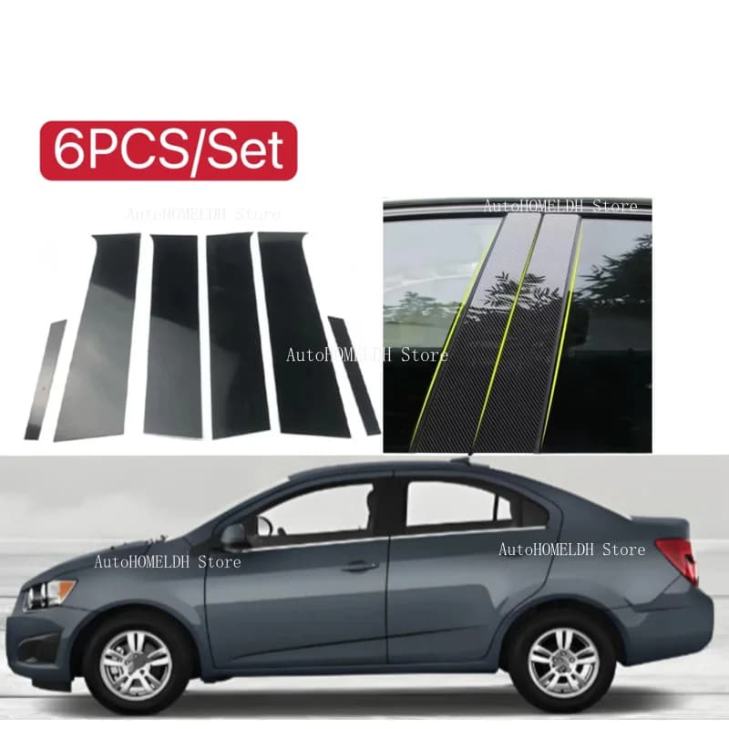 6PCS Glossy Black Silver Pillar Post Fit For Chevrolet Aveo Sonic Sedan T300 2012-2020 Window Moulding B C Center Sticker Cover