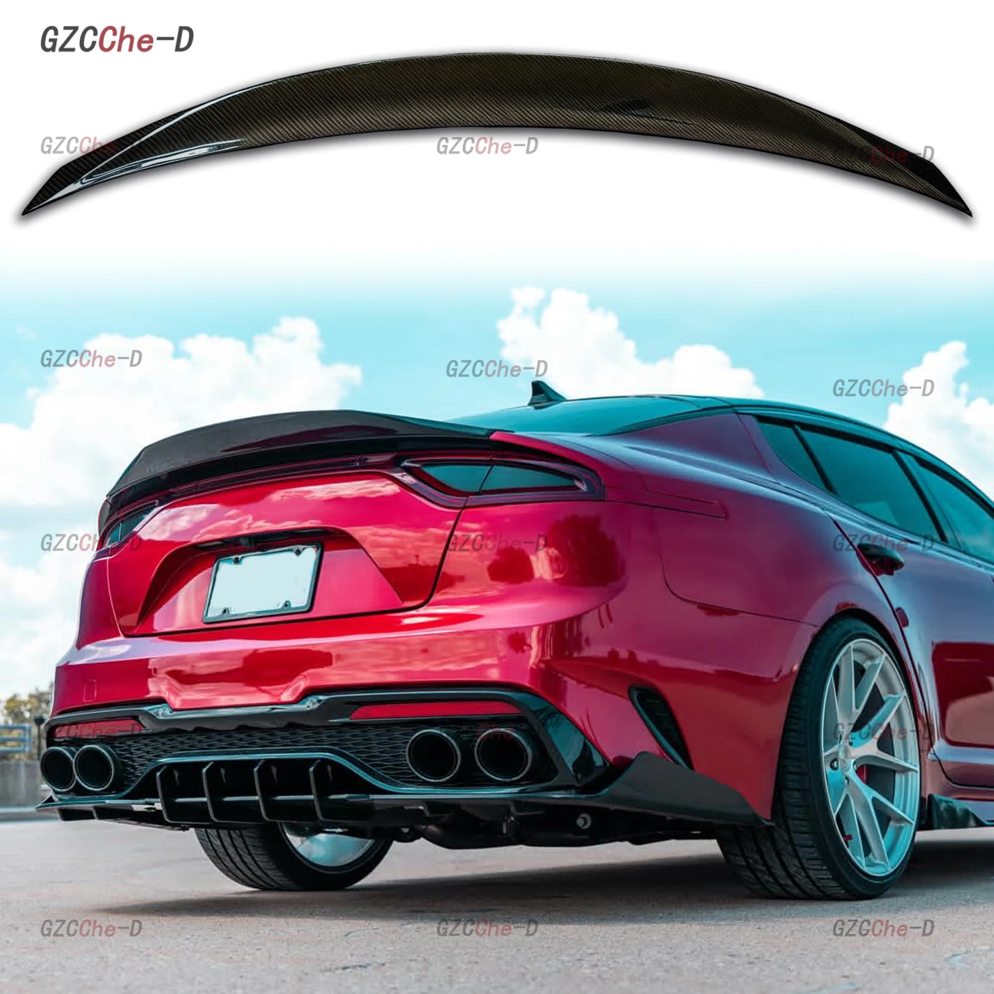 Suitable for Kia K8 Stinger 2017-2023 genuine carbon fiber rear spoiler sports accessories, trunk lid diffuser accessories