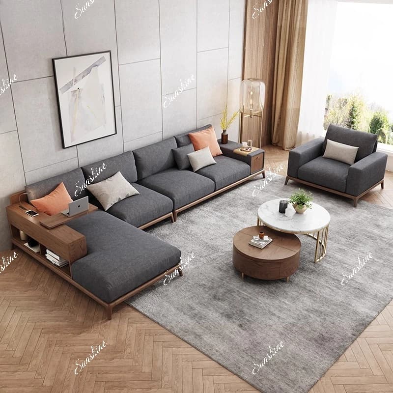 Nordic solid wood whole size apartment modern simple corner sofa