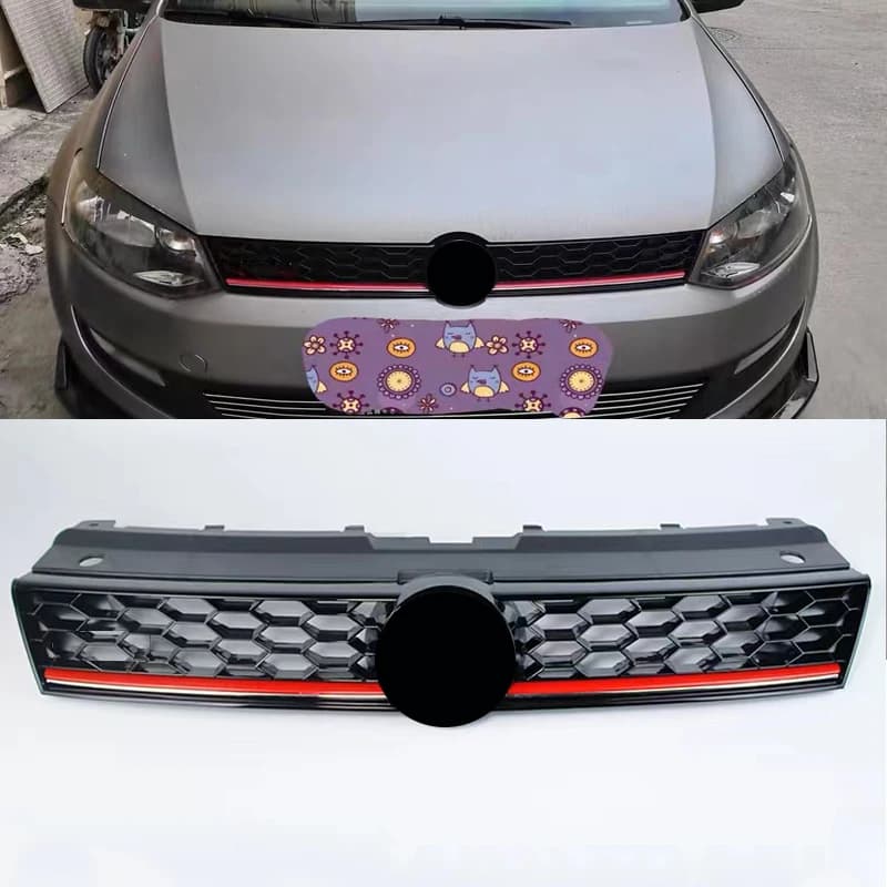 Meshed Style Racing Grill For Volkswagen VW Polo 2014 2015 2016 2017 2018 ABS Front Bumper Honeycomb Grills Upper Grille