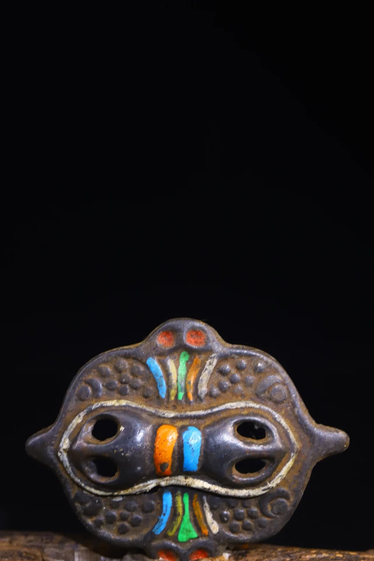 2"Tibetan Temple Collection Old Bronze Cinnabar Painted Vajra Beast Head Pendant Amulet Dharma Worship Hall Town house