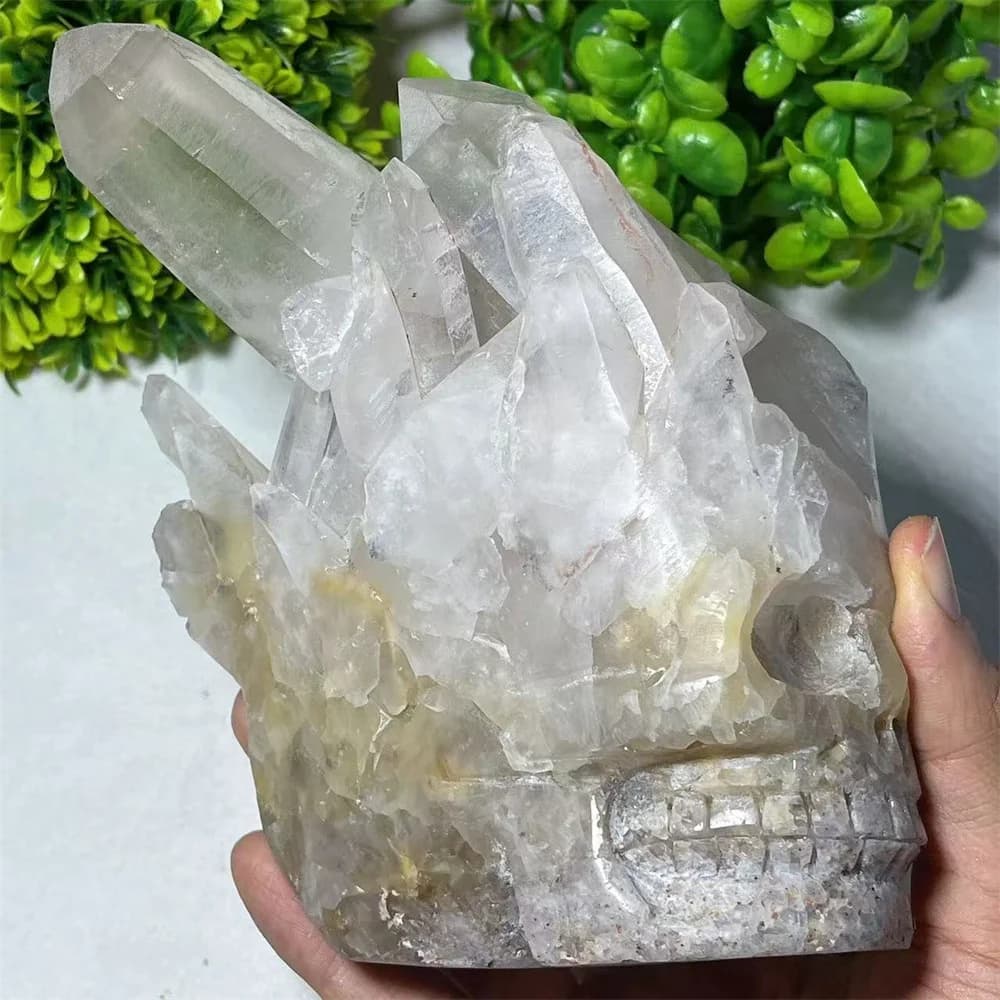 Clear Quartz Cluster Skull Crystal Natural Reiki Carving Mineral Quartz Spiritual Specimen Flash Reiki Home Decoration