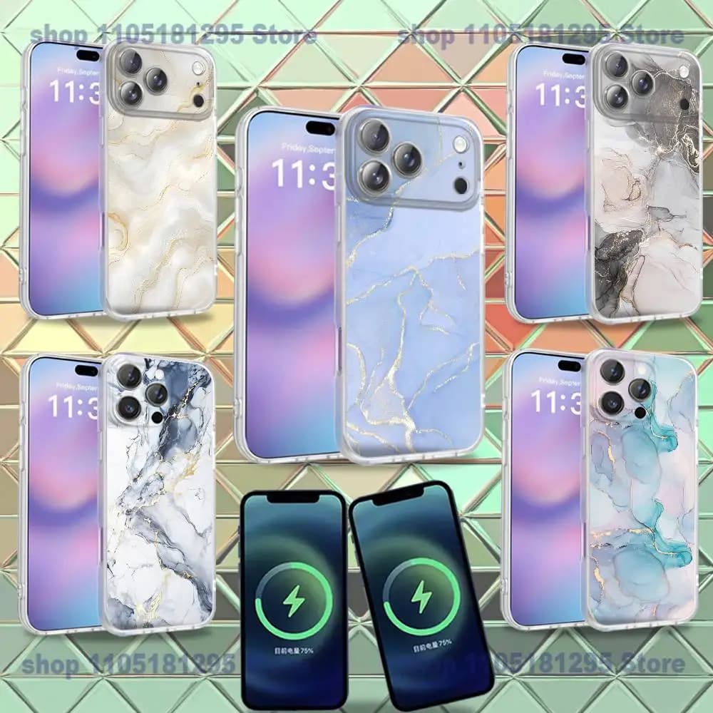 Fashion Geometric Marble For iPhone 17,12,11,14,13,15,16,Plus,Air,Pro,Max,E,Mini for Magsafe Magnetic Frosted Phone Case