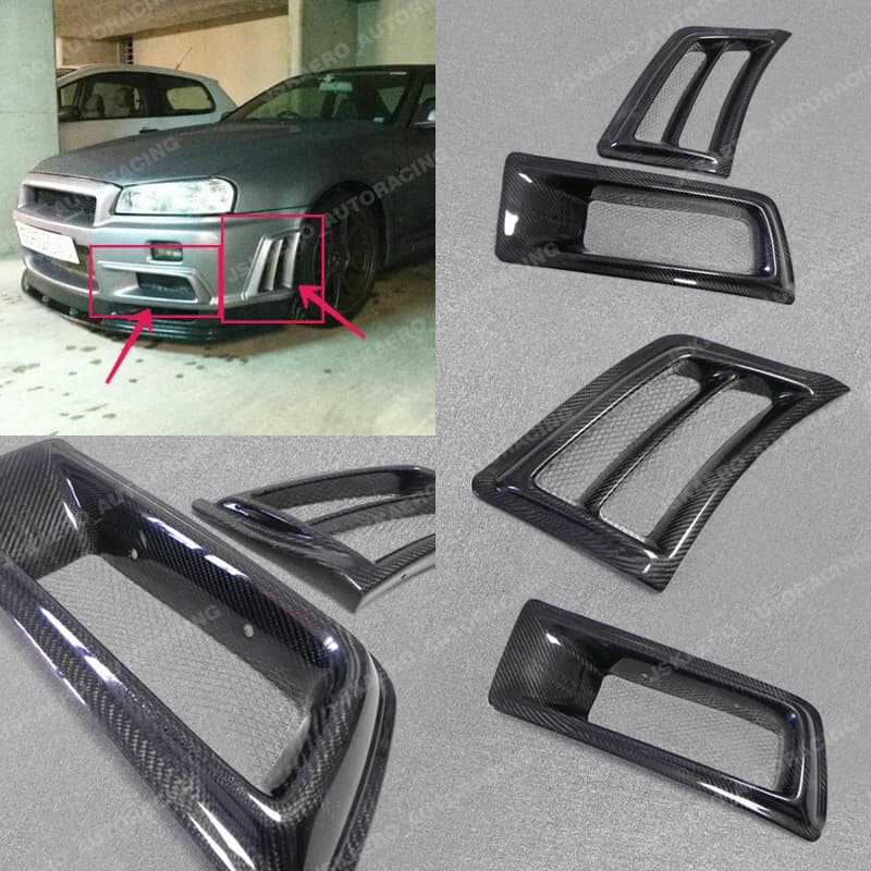 For Nissan Skyline GTR R34 Carbon Fiber Front Bumper Vent Air Duct Intake Cover