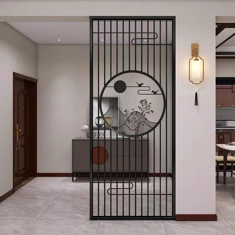*Nordic Luxury Modern Simple Ironwork Stainless Steel Screen Partition Wall Light Luxury Glass Entrance Foyer Latticed Room