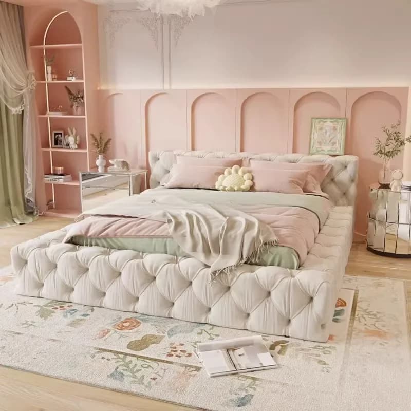 Italian Nordic Minimalist Bed Modern Tatami Cloth Luxury Bedroom King Beds Double Hotel Wedding Camas De Dormitorio Furniture