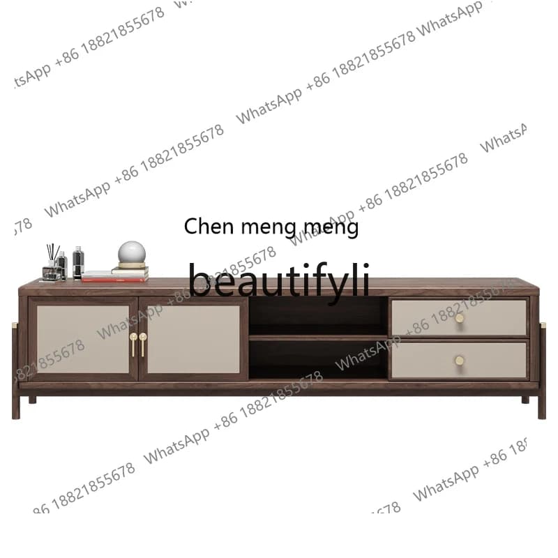 New Chinese-style all-solid wood TV cabinet coffee table combination living room size apartment, Zen ash woodH