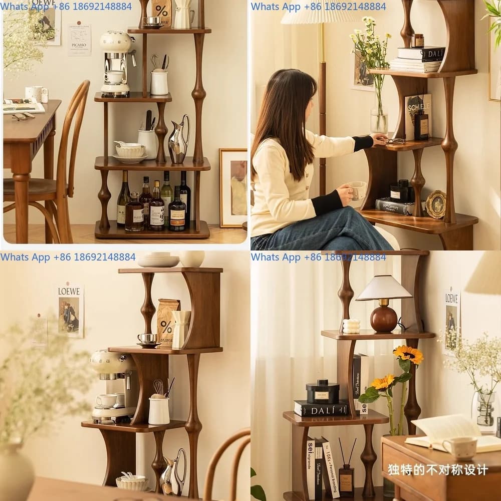 Solid Wood Shelving Unit Minimalist Living Room Bookshelf Multi Tier Storage Rack for Small Spaces Balcony Flower Stand Floor