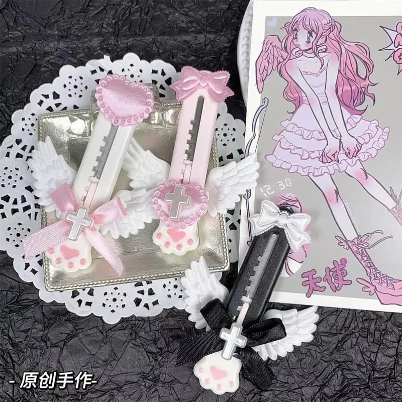 Best Girly Heart Cat Paw Angel Wings Portable Box Cutter Mini Version Student Planner Knife PortableinsWind