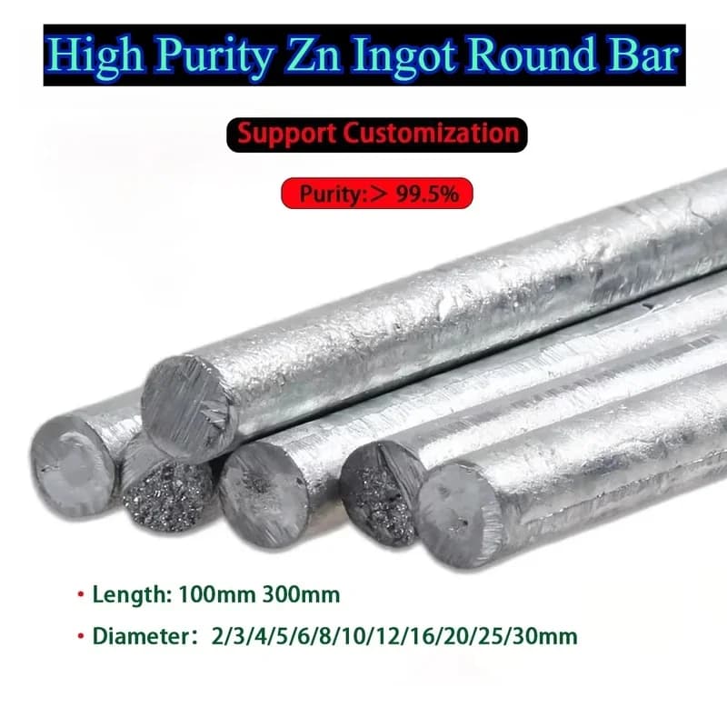 Pure Zinc Round Rod Anode Bar 2-30mm Diameter 100mm 300mm Length For Electroplating DIY