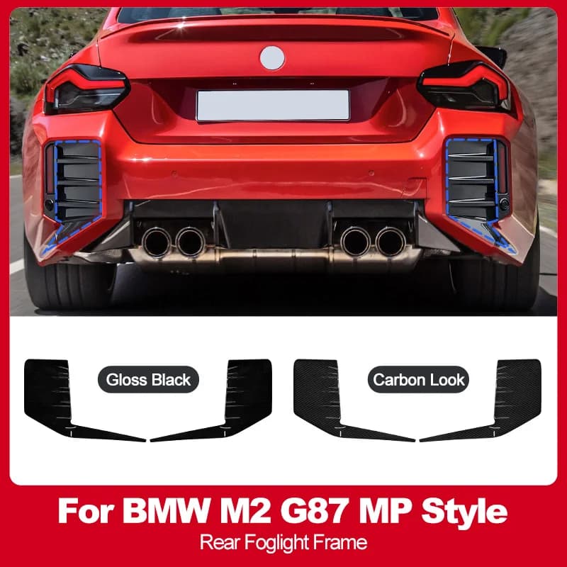 For BMW M2 G87 MP Style Rear Foglight Frame ABS Gloss Black Rear Side Bumper Wind Knife Trim Cover 2023 2024+