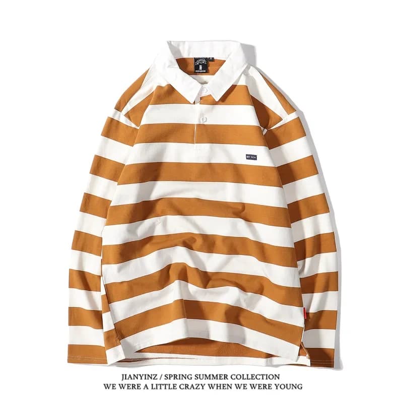 Fashion Stripe Block Color Polo Shirt 3D Printed Creative Multicolored Long Sleeve Pullover Autumn Outdoor Sports Casual Clothes