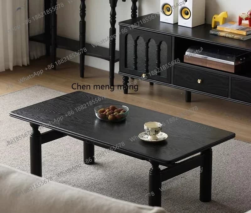 ZJFrench retro coffee table red oak solid wood tea table household Japanese coffee table black living room antique