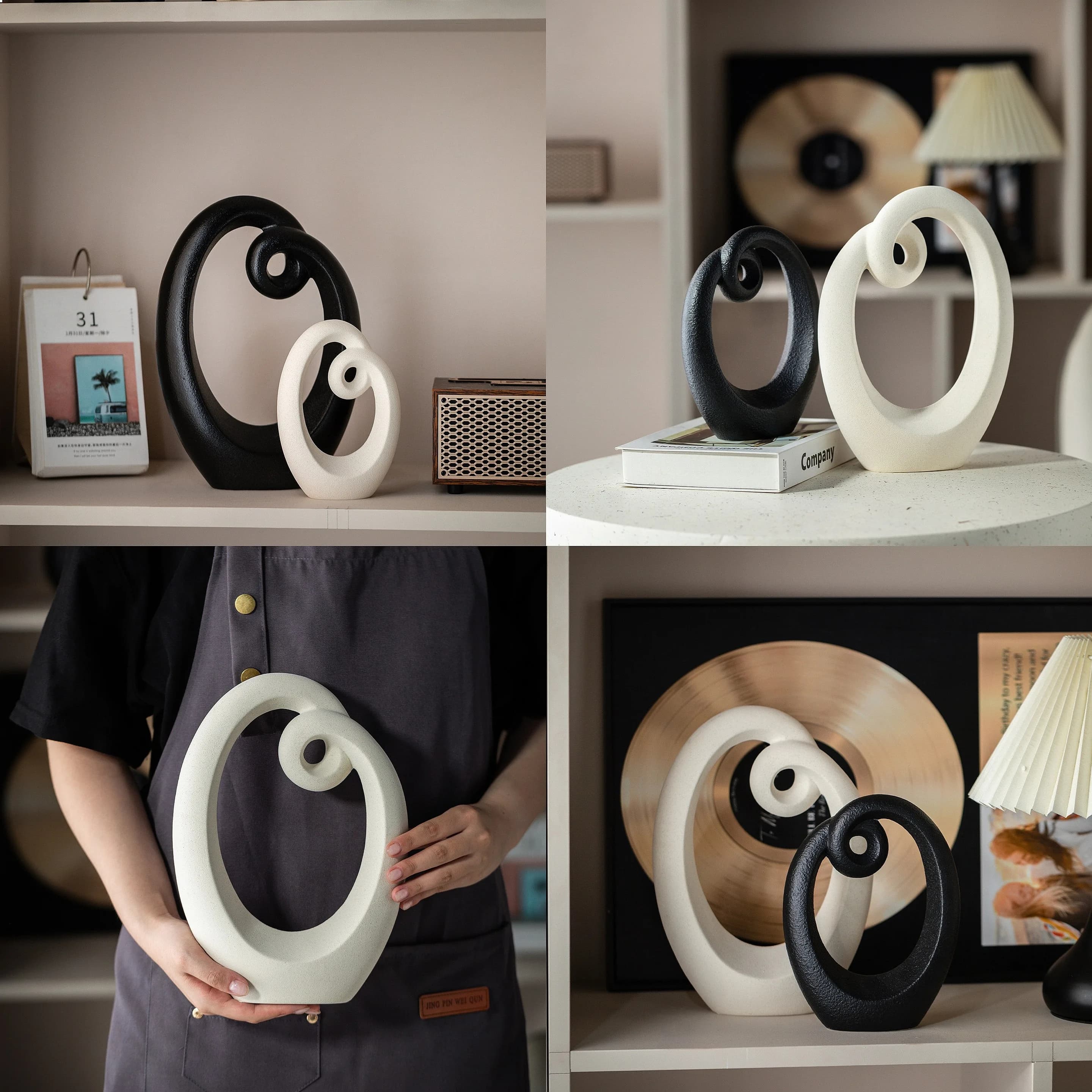 European Minimalist Ceramic Egg-shaped Abstract Art Decor Set - Creative Home Ornament