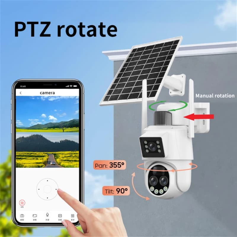 Wholesale Ubox App 4G Solar Powered CCTV Security Camera Dual Lens Wireless Night Vision with Battery for Outdoor Use