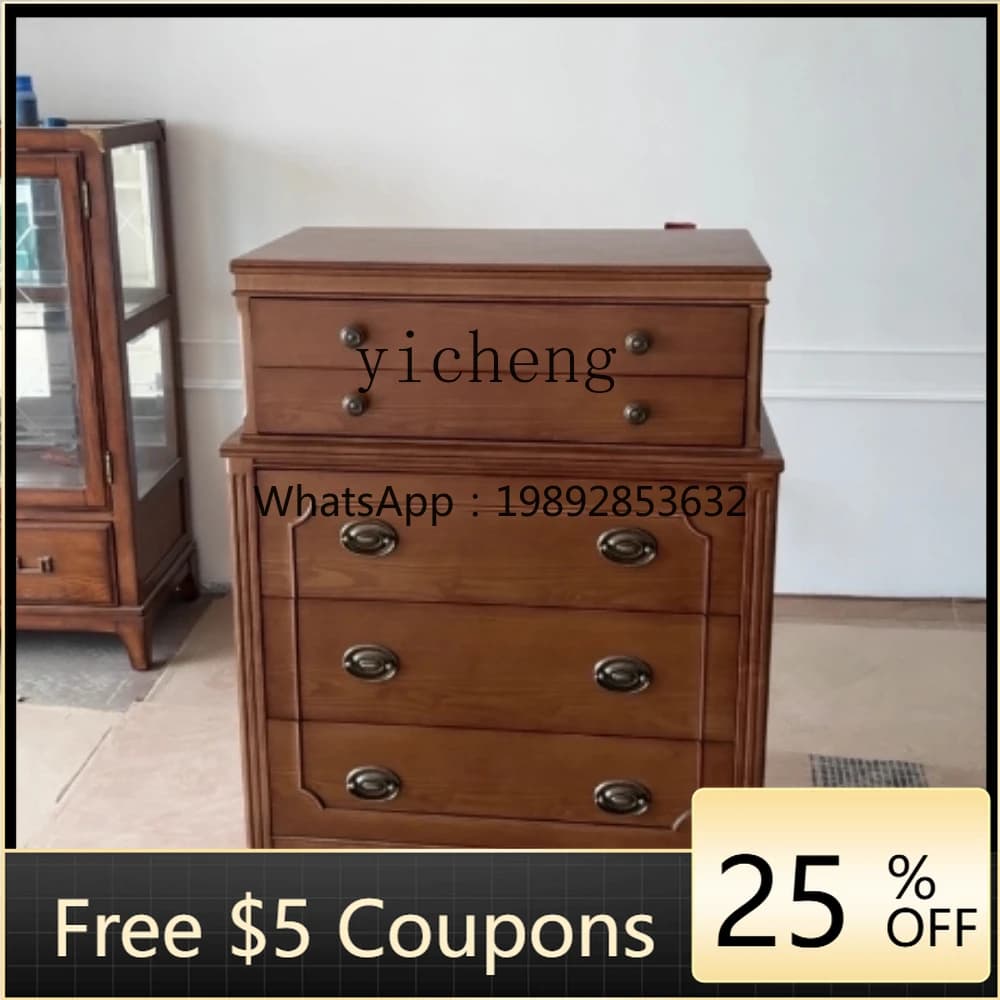 YY French Retro Five-Drawer Cabinet Solid Wood Decorative Cabinet Bedroom Storage Vintage Style Sofa Side Cabinet