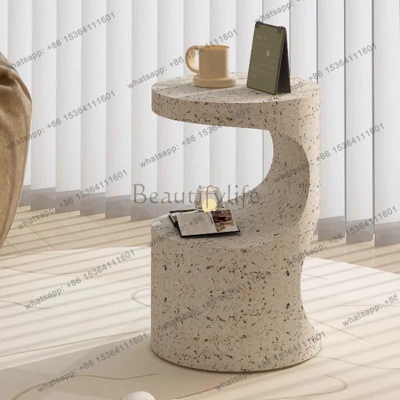 LJY Home Light Luxury Wrought Iron Round Table Bedroom Nightstands and Side Tables Coffee Night Bedside Table Nightstand Furnitu