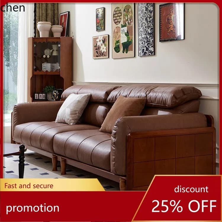 CZ Retro Solid Wood Sofa Set Living Room Modern Fabric Sofa Corner Storage Living Room Furniture