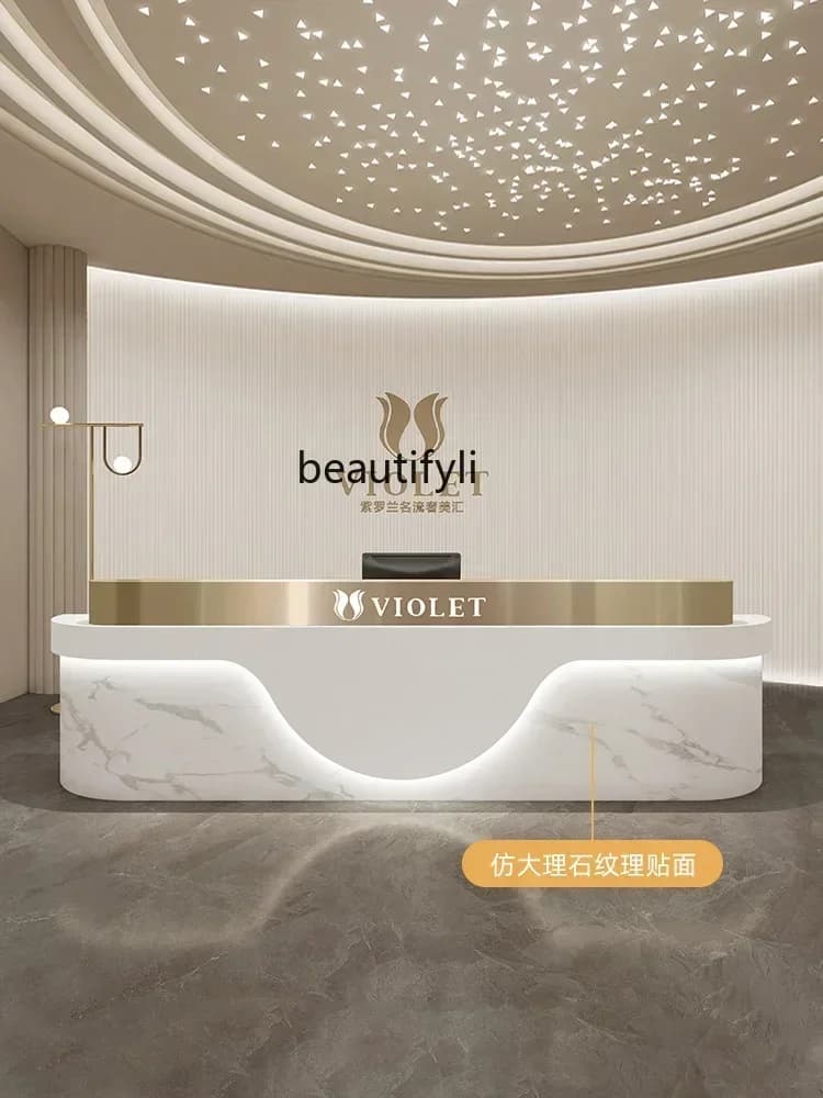 01Simple Modern Beauty Salon Cashier Stainless Steel Clothing Store Bar Barber Shop Reception Desk