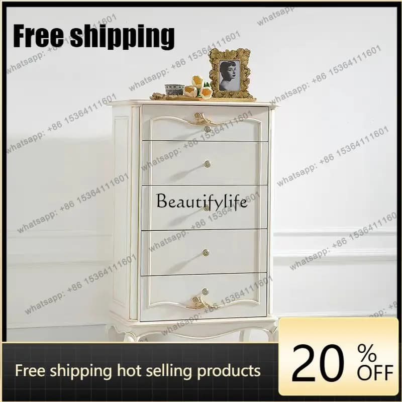 LX French Pastoral Solid Wood Carving Flower Chest European Romantic Small Apartment
