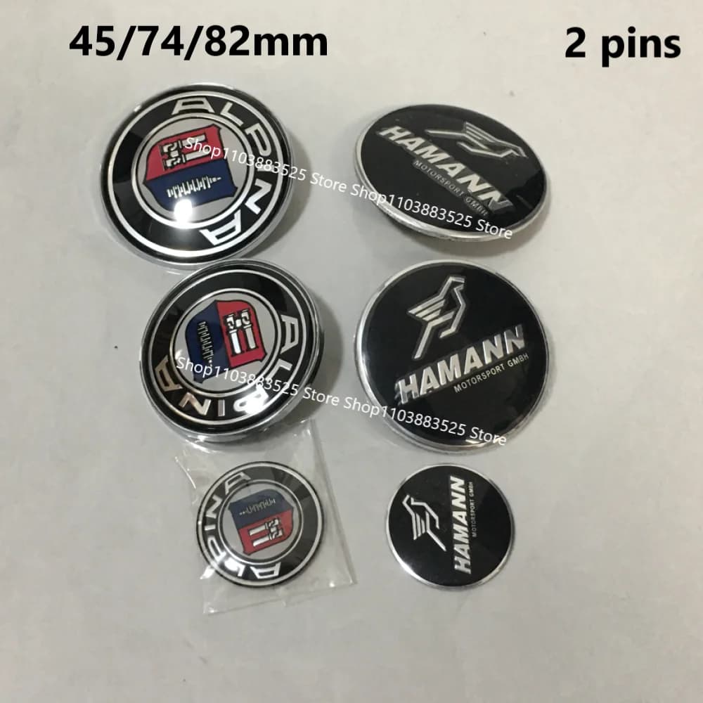 2 Pins 74mm 82mm Car Front Hood Rear Trunk Badge for Hamann ALPINA E39 E36 F20 G30 G20 X3 X5 X6 E46 E90 E60 E87 E92 Z3 Z4 F10