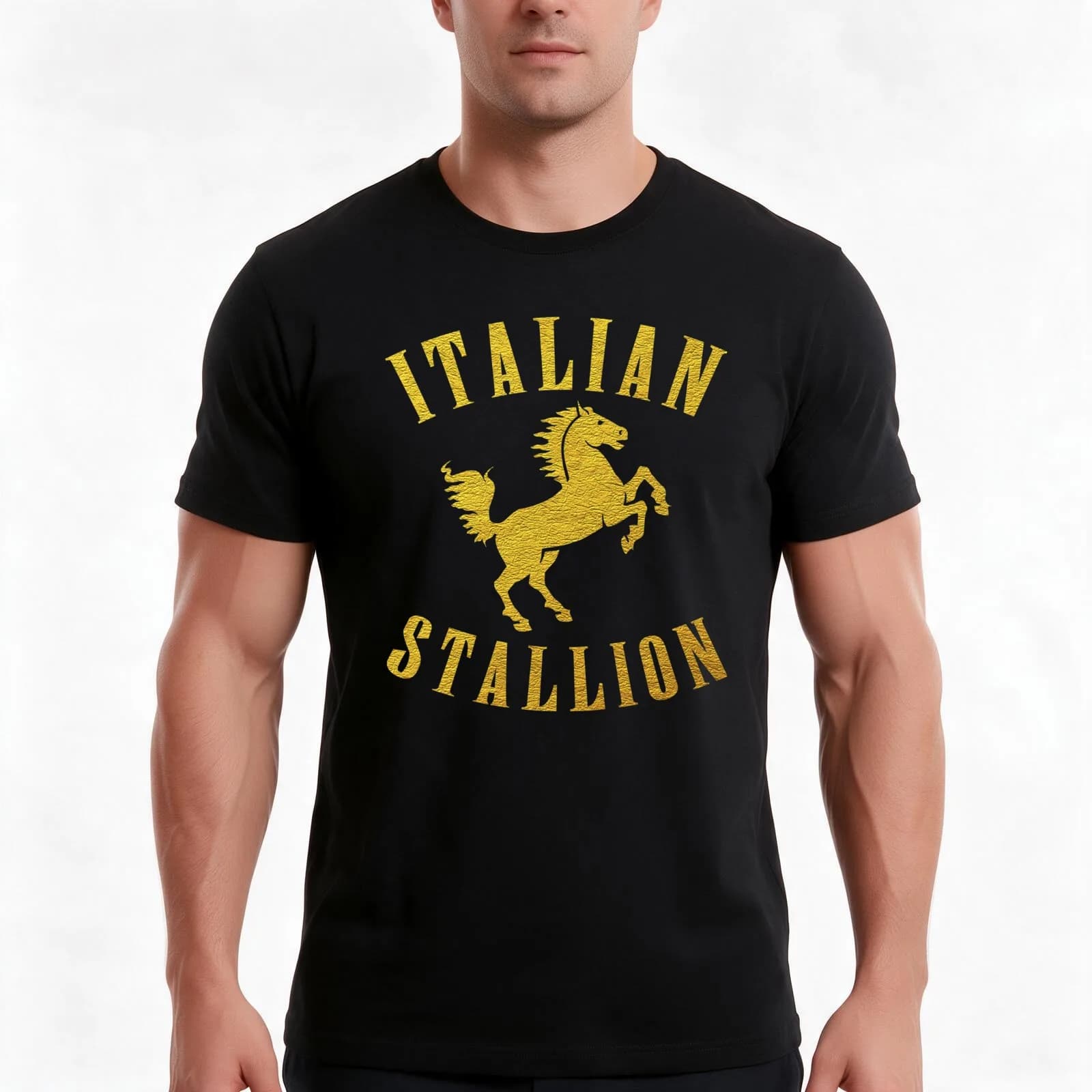 ITALIAN STALLION gold design T-Shirt, Summer Casual Cotton Tee, Oversized Streetwear Tops, Vintage Graphic Print, 100% Cotton