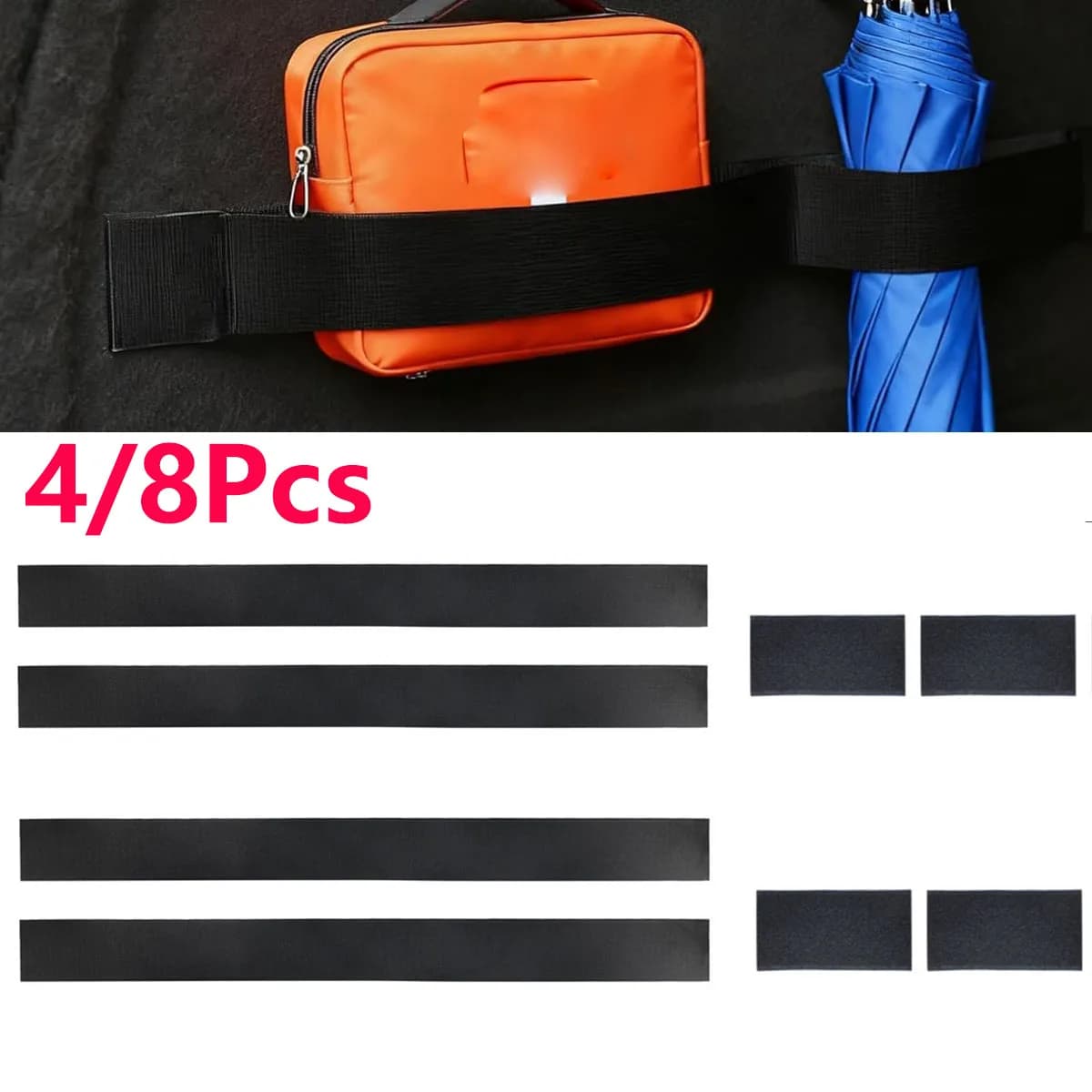 4/8Pc Car Trunk Storage Fixed Belt Nylon Extinguisher Storage Fixing Belt Loop Strap Black Trunk Organizer Strap Car Accessories