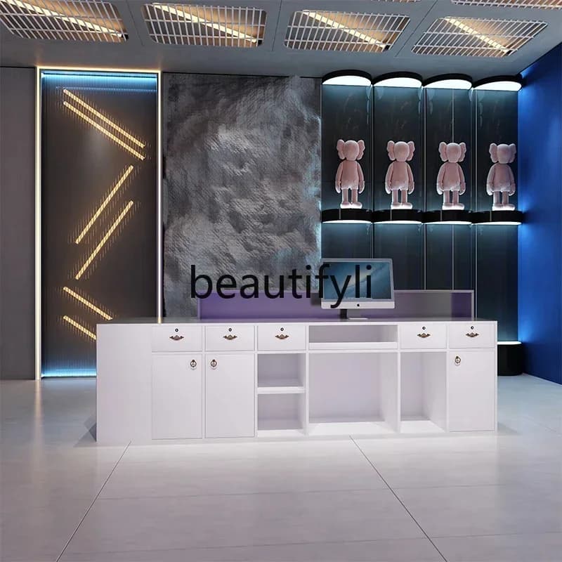 yj58 Clothing store Industrial style Bar counter Stainless steel checkout page Light luxury beauty salon Reception desk9344