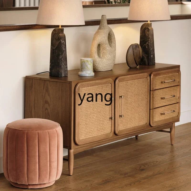 Lc1 Nordic side cabinet solid wood rattan locker living room simple modern entrance storage cabinet