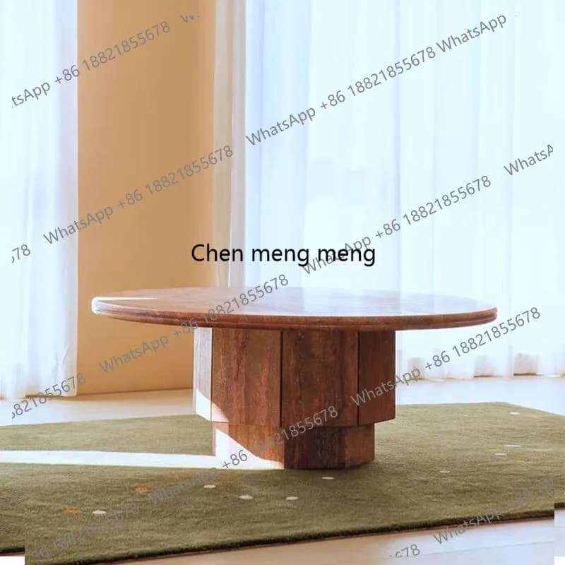 Wabi-sabi style natural red rubble stone coffee table French vintage living room home marble simple