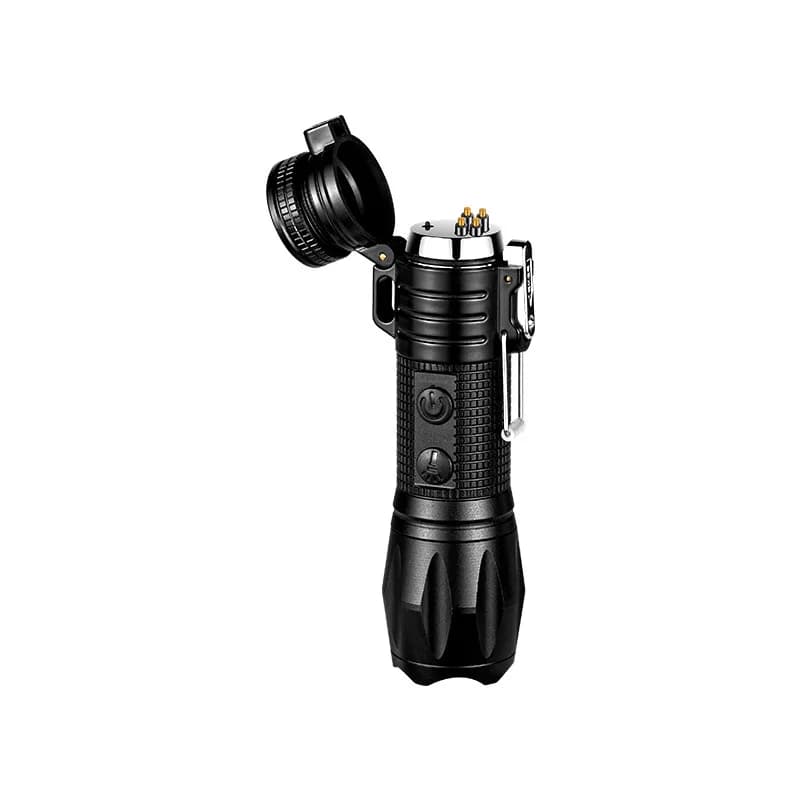 Golden Rule JL328 Portable Outdoor Tool Dual Arc Rechargeable Metal Lighter Flashlight Self-Defense with Strong Light