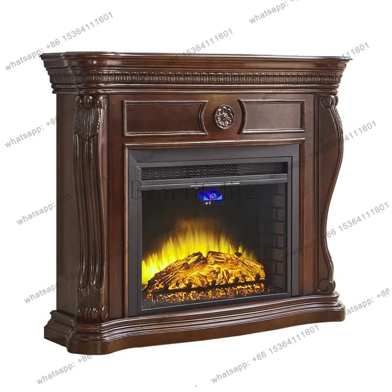 American retro solid wood wood decorative electric fireplace European simulated flame fireplace